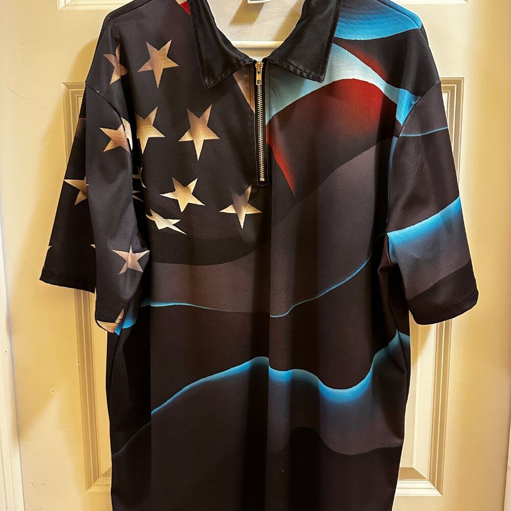Unbranded Zip Short Sleeve Shirt Men's Red/Blue Patriotic Flag Sz 3XL Polyester